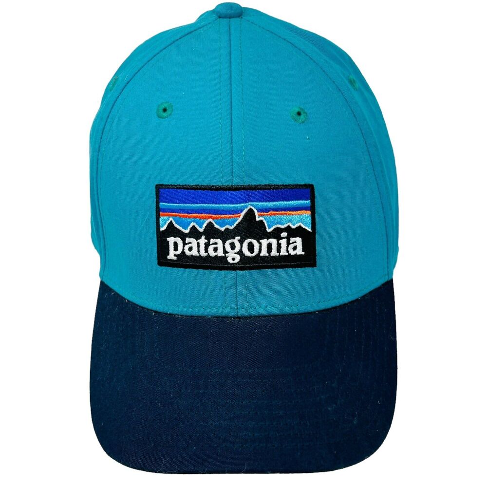 Patagonia Trucker Hat Teal Navy Brim P-6 Logo Size L Organic Cotton
